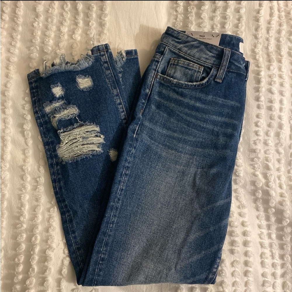 VERVET BY FLYING MONKEY High Rise Distressed Dark Blue Jeans